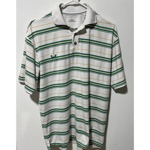 Under Armour Men's White/ Green Strips Polo Shirt Size Small